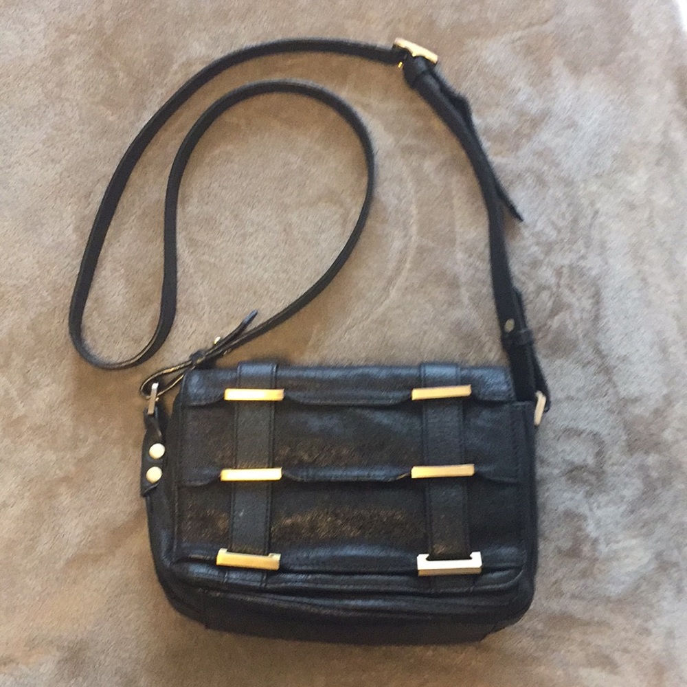 ALLIBELLE BLACK LEATHER CROSSBODY BAG PURSE